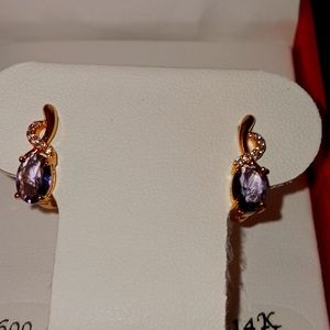 ✔️Amethyst and cubic zarconi pierced earrings